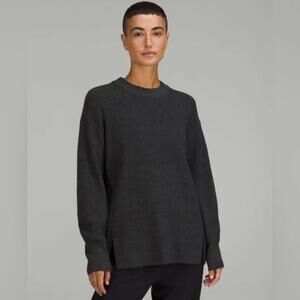 lululemon Heathered Black Merino Wool-Blend Ribbed Crewneck Sweater Size M